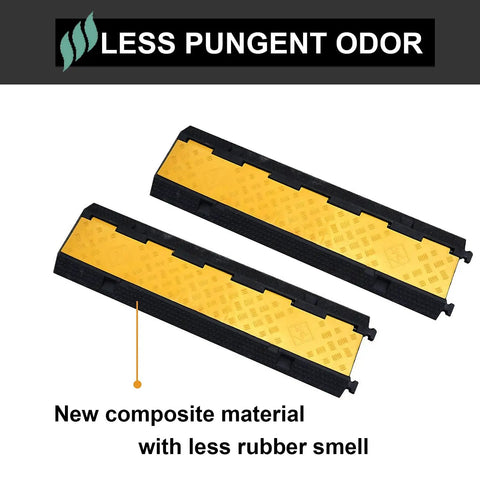 2 Pack 3 Channel Rubber Cable Ramp Protector For Indoor Outdoor Use with yellow top, less rubber odor, heavy duty for 55,000 lbs