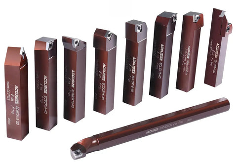 One Inch Shank Nine Piece Indexable Turning And Boring Set With Uncoated Sharp Edge Carbide Inserts For Aluminum And Non-Ferrous Metals