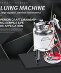 Built Rock Solid 30 Liter Stainless Steel Air Spray Gun With Precision Pressure Gauge And Auto Safety Valve Zero Sweat Industrial Adhesive Coating Delivers Top Shelf Performance Featuring 1.5 MM And 1.8 MM Nozzles Plus Eight Meter Hose Kit, showing a stainless steel spray gun with hoses.