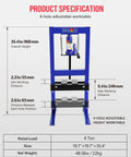 Front view of a 6 Ton Hydraulic Shop Press With Stamping Plates For Auto Repairs And Heavy Duty Bending And Straightening Bearings And U Joints On A Rugged Carbon Steel H Frame Ideal For Garage Floor Projects And Consistent Rebound.