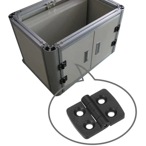 10 Pack Nylon Folding Hinges For Electric Boxes And Cabinets shown on a grey electrical enclosure