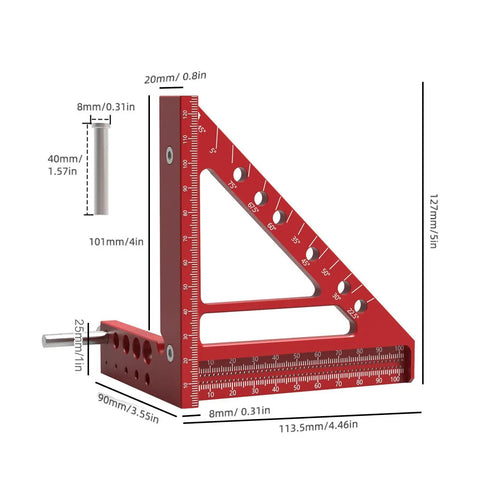 Pro Grade Aluminum Multi Angle Scribing Ruler For Woodworking, Durable Carpenter Tool With Preset 22.5 30 45 60 67.5 Degree Angles