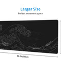 Ultra Smooth Large Gaming Mouse Pad With No Slip Rubber Base Waterproof Edges And Stitched Finish For Gaming Office And Home 31.5 By 11.8 Inches Black Wave design with dimensions shown