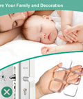 Self Adhesive Door Stopper Bumper Guards Keep Walls Scratch Free From Doorknob Dings Shock Absorbent Gel Shields Peel And Stick Washable Reusable Wall Protectors Heavy Duty in a hand with a baby sleeping in the background.