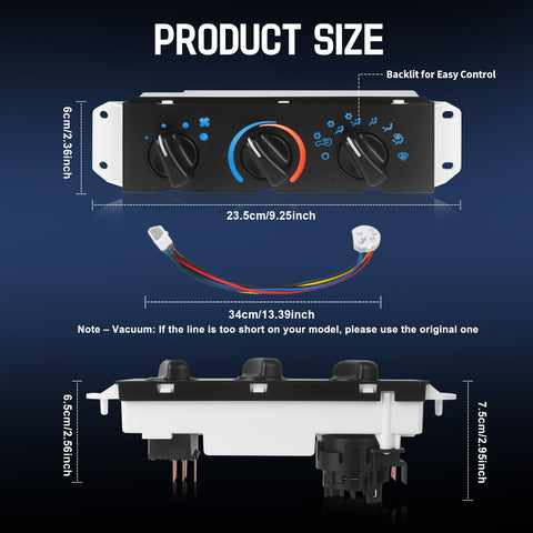 Dimensions of AC Heater Control Panel With Blower Motor Switch For 1999 2000 2001 2002 2003 2004 Jeep Wrangler TJ Right Hand Drive