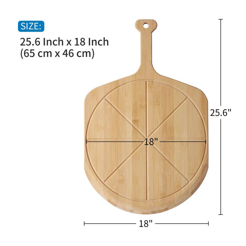 Bamboo Pizza Peel With Double Sided Design For Even Pizza Prep, 18 Inch Lightweight Wooden Pizza Paddle With 8 Slice Grooves