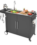 Outdoor Kitchen Sink With Hose Hookup And Stainless Steel Prep Table, Rolling Pizza Oven Stand And BBQ Grill Table For Garden Backyard And Lawn, Heavy Duty Stainless Steel Construction For Easy Cleanup