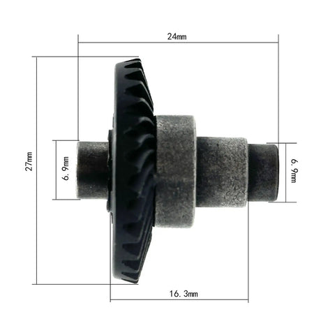 Bevel Gear Set 30T 8T For One Tenth RC Crawlers, side view of gear with measurements for Axial AR44 AR45 and Capra Currie F9 axles.
