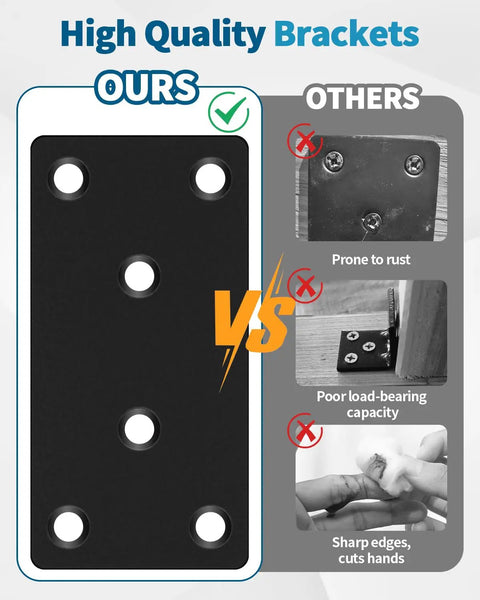 Rock Solid Heavy Duty Stainless Steel Flat Mending Brackets Measuring 3.15 By 1.57 Inches With Six Drill Holes Each Plus 72 Screws For Badass Furniture Fixes Or Fence Builds