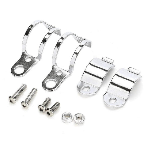 Chrome metal motorcycle turn signal mounting brackets with clamps and screws (1 pair, 30–45mm)