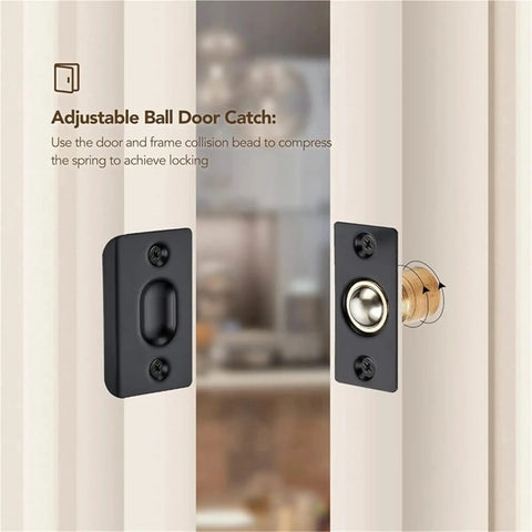Adjustable Ball Catch for Doors and Closets Black Ball Bearing Latch with Hidden Cylinder shown installed on door frame.