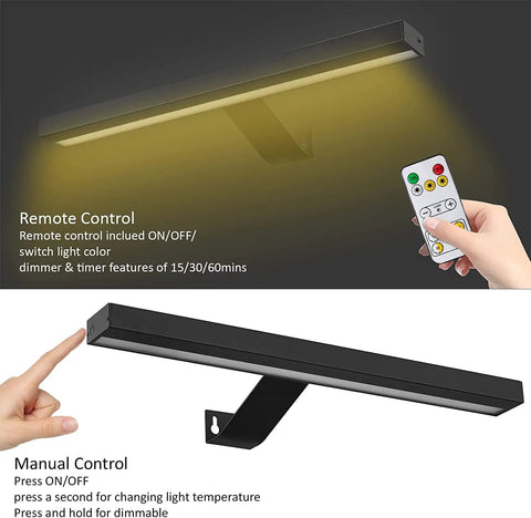 Wireless Picture Light With USB Rechargeable Battery Remote Control Dimmable No Fuss Timer Off 16 Inch Full Metal Accent Lamp
