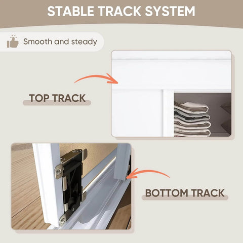 5-Panel Bypass Sliding Closet Door With Steel Frame, White Primed Finish, 72 X 80 Inches, top and bottom track hardware shown