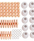 Super Cool 75-Piece Plasma Cutting Torch Consumables Kit For PT31 Pt40 Cut 40 And Cut 50 with copper tips and ceramic insulators.
