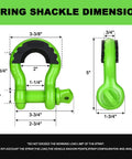 Off Road Recovery Kit With 10 Ton Snatch Block Pulley 3 Inch By 8 Foot Tree Saver Strap Two D Ring Shackles And Heavy Duty Winching Accessories For Truck And SUV Rescue green D-ring shackle dimension diagram
