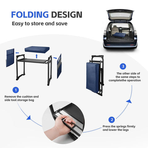 Folding design of Upgraded Garden Kneeler And Seat With 9.8 Inch Wide And 3 Inch Thick Kneeling Pad, Heavy Duty Stool, blue
