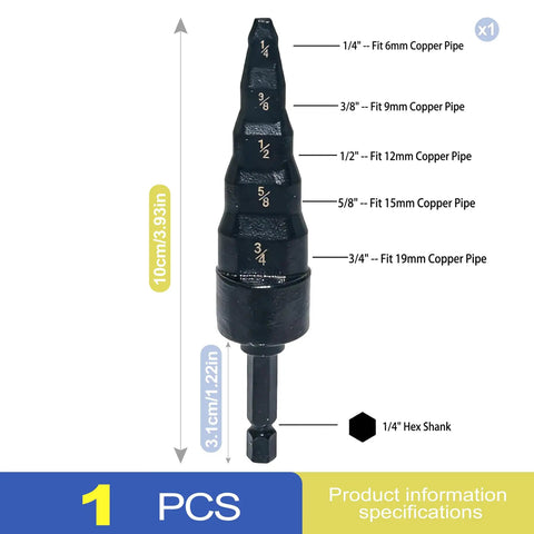 Five In One HVAC Swage Tool Set For Copper Tubing One Quarter To Three Quarters Inch Expander And Swaging Drill Bit product image
