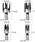Heavy Duty 23 Piece Woodworking Drill Set Featuring Kickass Chamfer Countersink Bits And Wood Plug Cutters Crafted From High Speed Steel. Four chamfer countersink bits with different diameters.