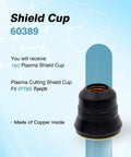 Plasma Cutting Pro Grade Top Notch Consumables Kit Shield Cup 60389 for TI PC65 Torch, copper interior, black design