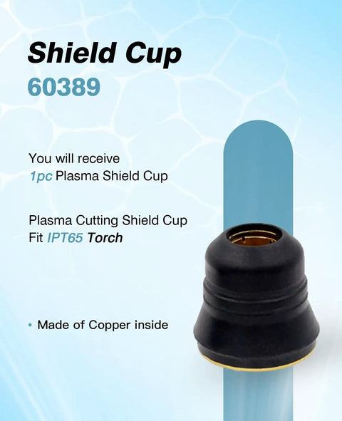 Plasma Cutting Pro Grade Top Notch Consumables Kit Shield Cup 60389 for TI PC65 Torch, copper interior, black design