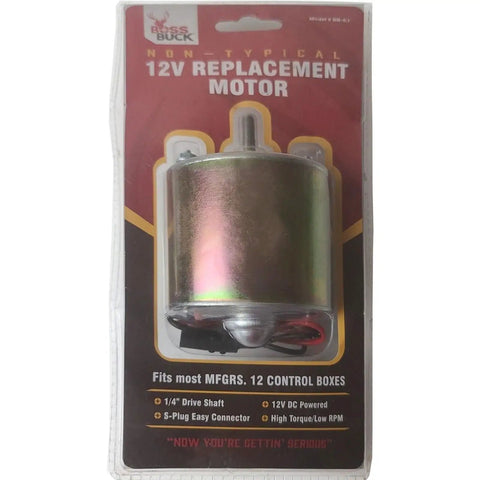 Boss Buck Large Heavy-Duty 12V Motor For Hunting Game Feeder. This Versatile Automatic Feed Dispersion Device Comes With An S-Plug Connector To Ensure Reliable Performance And Durable Construction For Your Wildlife Food Plot Needs In The Great Outdoors