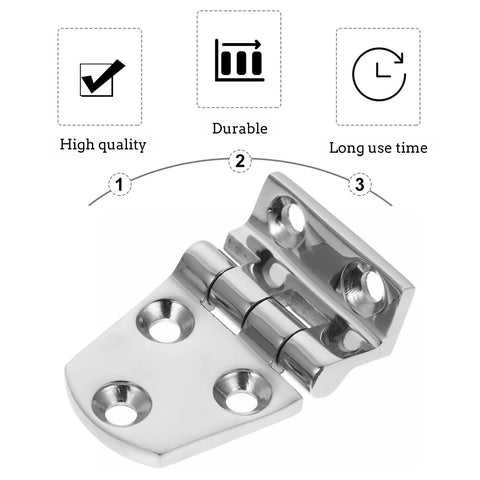 Heavy Duty 316 Stainless Steel Door Hinges Two Pack 54x37mm Thickened Gate And Furniture Butt Hinges For Home And Marine Use Anti Rust And Quiet Operation shown in close-up with quality icons.