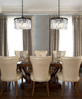 Modern Black Crystal Chandelier Lighting With K9 Crystals Round Pendant Ceiling Light in elegant dining room setup