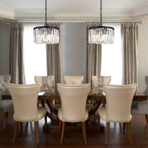 Modern Black Crystal Chandelier Lighting With K9 Crystals Round Pendant Ceiling Light in elegant dining room setup