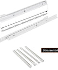 Heavy Duty Roller Drawer Slides Hella Smooth Telescopic Cabinet Runners Bottom Mount Steel Tracks shown disassembled with sizes.