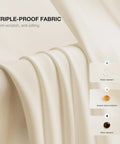Close-up of Beige Semi Sheer Privacy Curtains fabric highlighting water, grease, and stain resistance features.