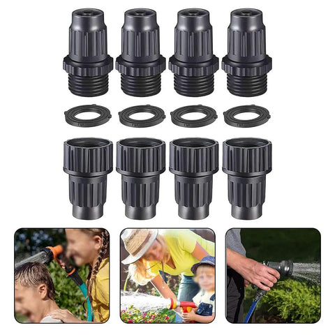 Quick Fix Garden Hose Repair Kit With Plastic Male And Female Connectors To Seal Leaks, Join Pipes, And Boost Water Pressure In Your Irrigation System Today. Black plastic 3/4-inch hose repair connectors with washers