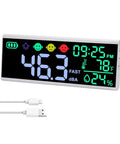 Massive 13 Inch LED Sound Level Meter With Time Temperature Humidity Large Display Wall Mount Or Desktop Noise Monitor With Buzzer Alarm And Icon Indicators For Classroom Studio Home Use, white