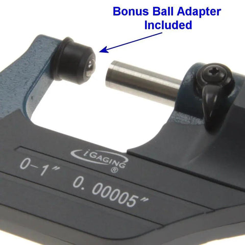 Digital Micrometer With Data Output, 2 To 3 Inch Range, 0.00005 Inch And 0.001 Millimeter Resolution, side view with adapter