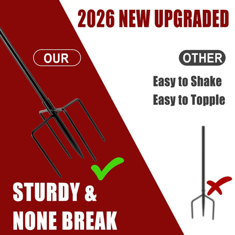 Comparison of 2026 upgraded sturdy metal stake with five prongs to standard metal stake for Outdoor Metal Torch Set Six Pack