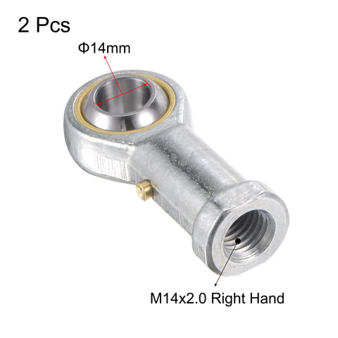 Two Pack Spherical Rod End Bearing 14mm Bore M14x2 Right Hand Female Thread Connector Self Lubricated Joint For Hydraulic Cylinders And Machinery For Industrial Use, 2 pcs