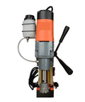 High Power Magnetic Drill for Steel Plate Metalworking With Stable Magnetic Base and Deep Hole Drilling from above, showing motor and handle.