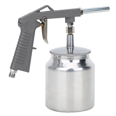 Garage Ready Heavy Duty Pneumatic Spray Gun Pro Grade Air Paint Sprayer Engineered For Auto Rust Shielding with a silver paint cup.