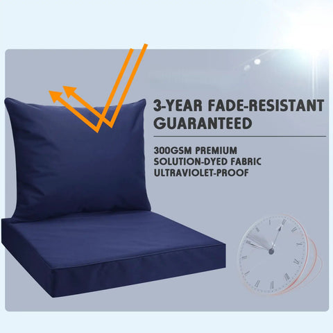 Eight Piece Outdoor Cushion Covers Set With Zippers UV And Water Resistant Dark Blue showing fade-resistant feature