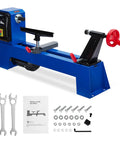 Heavy Duty 0.54 HP Benchtop Wood Lathe Machine 14X20 Inch with tools and manual for woodturning projects.