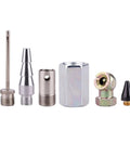 Connectors and nozzles from One Quarter Inch NPT Air Accessory Kit With Fifteen Foot PU Coil Hose Twenty Piece Tool Set