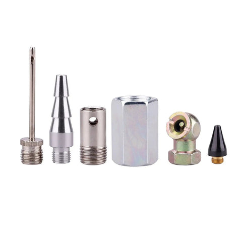 Connectors and nozzles from One Quarter Inch NPT Air Accessory Kit With Fifteen Foot PU Coil Hose Twenty Piece Tool Set