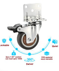 Smooth Rollin 1.25 Inch Rubber Side Mount Caster Wheels L Shaped Plate 360 Swivel Casters 4 Pcs Locking Heavy Duty 150 Lbs close-up view of lockable wheel with mounting plate.