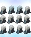 PP Caster Wheels 12 Pcs White Inch for Office Furniture and Carts with durable plastic wheels and metal brackets.