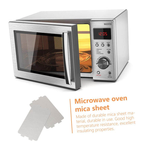 Six Pack Microwave Heat Insulation Pads Mica Sheet Covers next to a stainless steel microwave with an open door