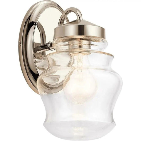 Janiel 10.75 Inch One Light Wall Sconce with Clear Glass in Polished Nickel for Bathroom Vanity mounted on wall