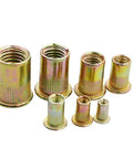 90 Piece Mixed Zinc Plated Carbon Steel Flat Head Rivet Nut Kit With M3 M4 M5 M6 M8 M10 Thread Sizes In Gold Finish
