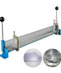 Pro Grade Portable Metal Bending Brake Roller For Sheet Steel And Aluminum Plates Adjustable Heat Control With Dual Locking C Clamps, detailed view of tool with clamps.