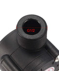 Close-up of G1/2 Hall Effect Water Flow Sensor Switch Flowmeter DC 5V 1-30 L/min Black YF-S201 showing connector detail