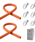 2 Pack Furnace Pressure Switch Hose Kit With 3/16 Inch ID By 38 Inch Length High Temperature Silicone Vacuum Tubing Includes Six 304 Stainless Steel Clamps Compatible With 79-21491-83 with orange hoses and stainless steel clamps next to furnace image