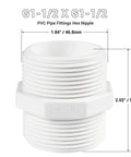 Five Pack 1-1/2 Inch PVC Pipe Fittings Hex Nipple G1-1/2 X G1-1/2 Male Thread Coupling Connector in white PVC material